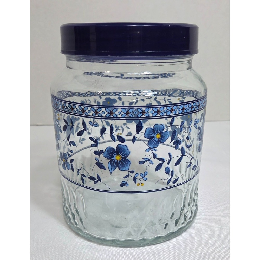KIG Indonesia Blue Flowers Glass Canister 2qt